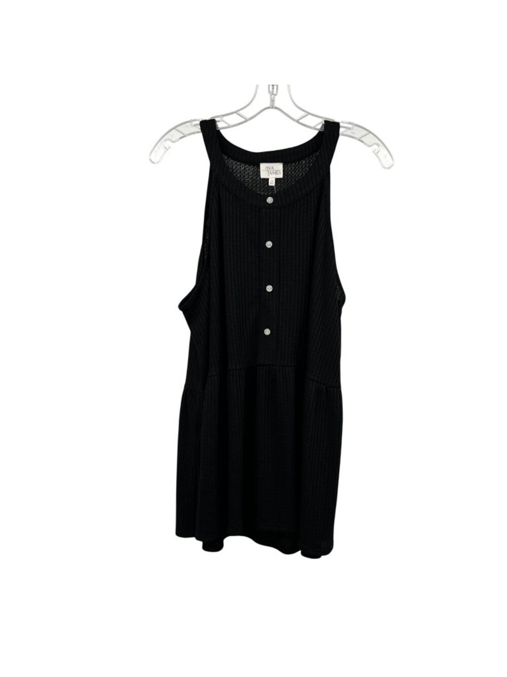 Ava James Womens Sleeveless Top Waffle Knit Buttons Black Size 1X New